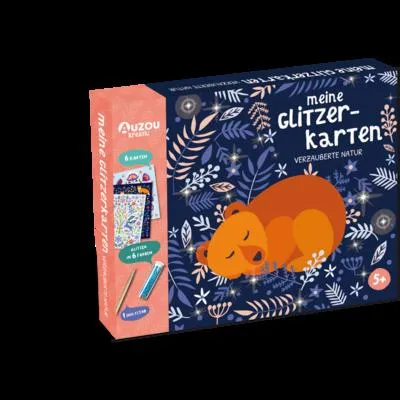AUZOU, MEINE GLITZERKARTEN VERZAUBERTE NATUR, Bastelset Glitzer für kreative Kinder, Spaß beim Basteln mit 3D-Elementen und Glitzer, Ab 1 Person ab 5 Jahren