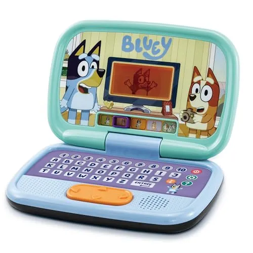 VTech Bluey, Mein Ordi interaktiver Kindercomputer mit Hintergrundbeleuchtung, 10 Aktivitäten und Lernspiele, Geschenk für Kinder von 3 Jahren bis 7 Jahren – Inhalt in Französisch
