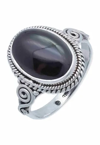 mantraroma Ring Damen Silber 925 Onyx Edelstein schwarz ausgefallen verspielt