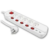 world-trading-net Tischsteckdose 5-fach mit USB und Einzelschaltung - Praktische Tischsteckdose in Weiß mit 5 einzeln schaltbaren Steckplätzen und 2 USB-Anschlüssen. Ideal für flexibles Laden und Anschluss von Geräten, platzsparend und sicher.