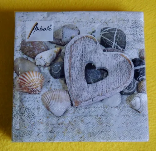 Servietten HERZ Steine Muscheln Schrift 1 Packung OVP Motivservietten AMBIENT 20