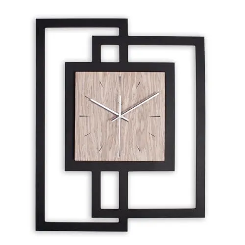 Kreative Feder Designer-Wanduhr aus Holz mit Graueiche-Furnier - Elegante Wanduhr aus MDF und Graueiche-Furnier, handgefertigt im Thüringer Vogtland. Mit leisen Quarzuhrwerk und schwebender Optik ist sie der perfekte Blickfang für jedes Zuhause.