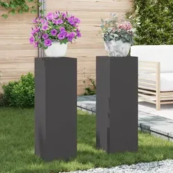 vidaXL Outdoor-Pflanzensäulen 2 Stk. Schwarz 24x24x75 cm - Garten-Zubehör: Robuste Stahl-Pflanzständer im modernen Design für stilvolle Arrangements im Außenbereich. Ideal für Gärten, Terrassen oder Balkone.