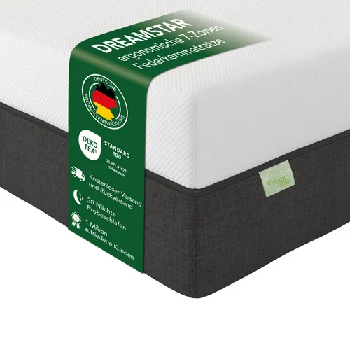 DREAMSTAR Premium 1000er Taschenfederkernmatratze - Ergonomische Matratze mit 7-Zonen Tonnentaschenfederkern für optimale Druckentlastung und Unterstützung. Ideal für alle Schlaftypen, mit waschbarem Bezug und 30 Nächte Probeschlafen.