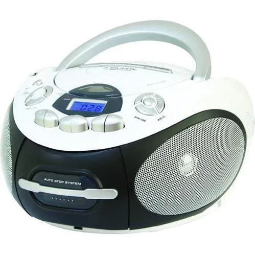Majestic AH 2387R MP3 USB Tragbare Boombox mit CD/MP3-Player, USB-Eingang, Kassettenrekorder, Kopfhöreranschluss, ohne Radiofunktion, Weiß