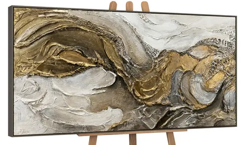 YS-Art Gemälde Unendlichkeit - Abstrakte Bilder in Gold - Gemälde, handgefertigt mit 3D Effekt und hochwertiger Rahmung. Perfekt für jeden Raum und Anlass, bringt es pulsierende Farben und moderne Eleganz in Ihr Zuhause.