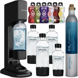 SpinelSoda BubbleON Wassersprudler + SpinelSoda Black 1L Flasche + SpinelSoda Black 500ml Flasche + Bolero - Schwarz