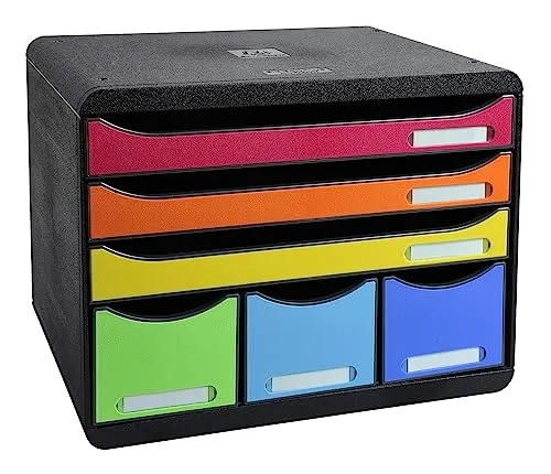Exacompta Schubladenbox 306798D, Storebox Maxi - Schubladenbox für A4 quer, 6 offene Fächer, ideal zur Aufbewahrung von Büro-Utensilien, stapelbar und mit einzigartigem Stopp-Mechanismus für einfache Handhabung.