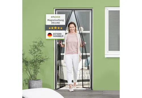 empasa Insektenschutz-Tür DELUXE mit Magnetverschluss - Komfortabler Insektenschutz für Türen! Der DELUXE Vorhang schließt automatisch dank 26 starken Magneten und ist einfach zu montieren – ideal für Balkon und Terrassentüren.