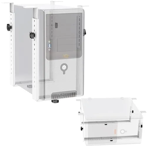 RICOO Verstellbare PC Halterung unter Schreibtisch TRH02-W - Halterung für Computer unter dem Tisch, bis 35kg belastbar. Unterstützt optimale Kühlung durch freistehende Montage. Ideal für alle PC-Gehäuse von Mini bis Full-Tower.