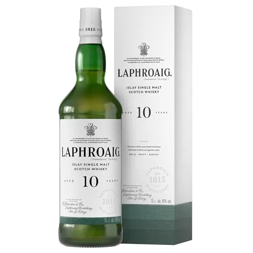 Laphroaig 10 Jahre Islay Single Malt Scotch Whisky - 40% vol, 700 ml, intensiv rauchig und torfig mit überraschender Süße und langem Abgang