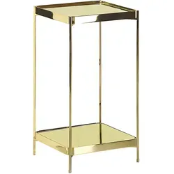 BELIANI Beistelltisch Gold Metall Glas - Eleganter Multifunktionstisch für Ihr Wohnzimmer - Klassischer Beistelltisch in Gold mit stabiler Sicherheitsglasplatte und zusätzlicher Ablagefläche. Ideal für ein stilvolles Wohnzimmer und praktisch für Bücher und Zeitschriften.