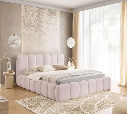 FURNISTAR Polsterbett MIA mit Bettkasten, Bett 120x200, Bubble Bett, Doppelbett mit Stauraum und Lattenrost, Boxspringbett-Optik, ohne Matratze, Schlafzimmer - Puderrosa
