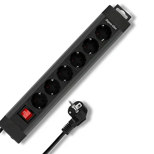 REV SupraLine Steckdosenleiste 6-Fach - Mehrfachsteckdose mit Schalter, 2,4m Kabel, Wandmontage & Kabelknickschutz, anthrazit