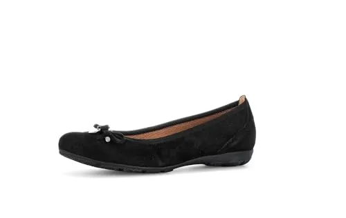 Gabor Damen Klassische Ballerinas - Elegante Flats in Schwarz - Hausschuhe aus hochwertigem Textil mit bequemen Blockabsatz (2 cm) für stundenlangen Tragekomfort, ideal für den Alltag.