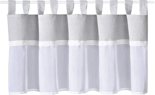 Gerster Bistro Gardine mit Schlaufen, kariert - Transparente Gardine in kariertem Design, Breite 150 cm, aus 100 % Polyester, ideal für eine stilvolle Fensterdekoration.