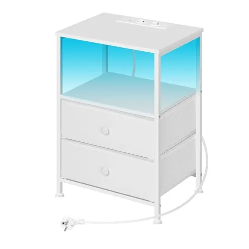 WOLTU Nachttisch mit Ladefunktion und LED-Beleuchtung