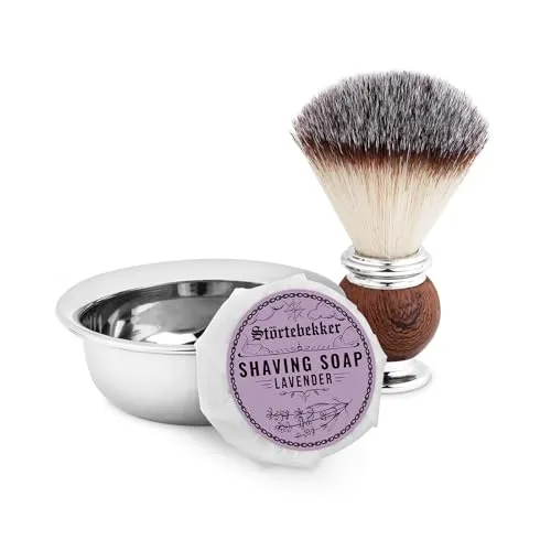Störtebekker® Premium Rasierpinsel Set mit Rasierschale aus Edelstahl & Rasierseife Lavendel [inkl. Rasur- und Bartguide E-Book] - Geschenkidee - Perfekte Ergänzung zu Rasiermesser & Rasierhobel