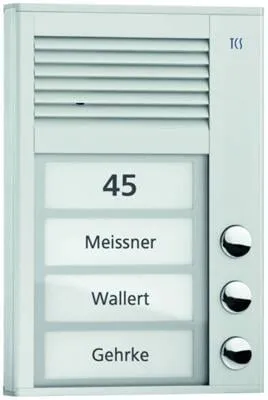 TCS PAK01-EN Audio-Außenstation, 1-reihig, 3 Tasten - Haus-Alarmanlagen: Platzsparende Audio-Außenstation mit flachem Design, ideal für Eingangsbereiche mit wenig Platz und einfacher Bedienung dank 3 Tasten.