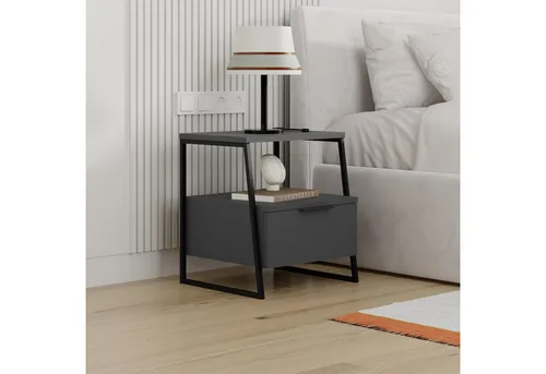 Decortie Nachttisch Anthrazit mit Schublade - Eleganter Nachttisch aus Holzwerkstoff, ideal zur Aufbewahrung wichtiger Utensilien. Mit 1 Schublade und offenem Regal bietet er optimalen Stauraum. Perfekt für jedes Schlafzimmer und einfach zu montieren.