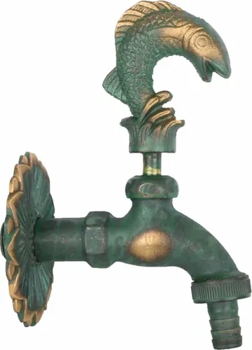 Nostalgie Auslaufventil Fisch patiniert 1/2