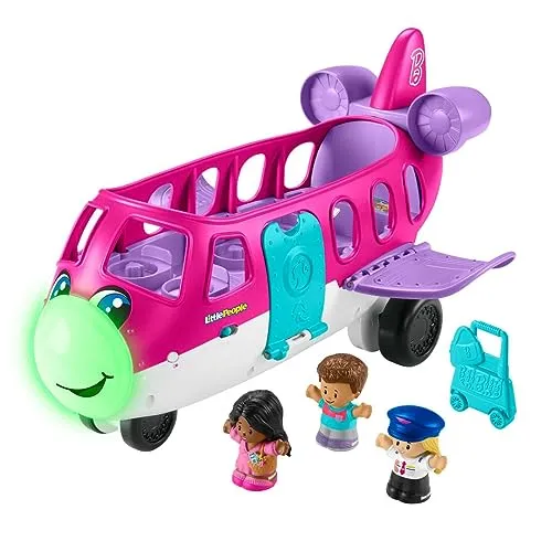 Little People Barbie-Spielzeugflugzeug mit Lichtern und Musik - Kreatives Kleinkinderspielzeug mit mehrsprachigen Funktionen, das Rollenspiele fördert und bis zu 7 Figuren Platz bietet – ideal für kleine Abenteurer von 18 Monaten bis 5 Jahren.