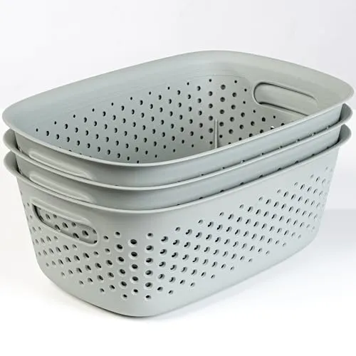 KONZEPT 3er Aufbewahrungsbox ohne Deckel klein 3,5 l, Aufbewahrungskorb aus Kunststoff, Farbe grünlich