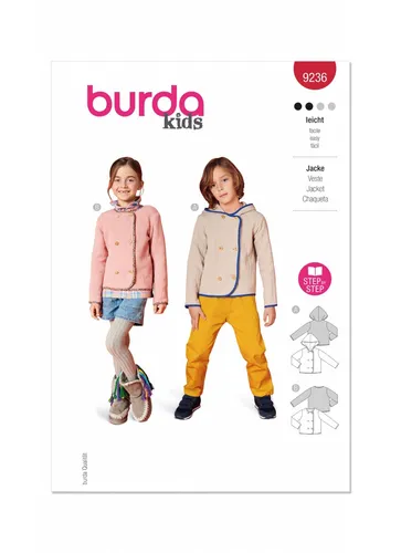 Burda Kinder 9236 KINDER Jacke Nähen Muster Alter 4-11 Fähigkeit: Einfach