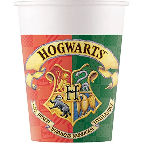 Procos 93506 - Party-Becher Harry Potter, max. Füllmenge 200 ml, 8 Stück, Einwegbecher aus Papier, Kindergeburtstag, Party-Geschirr, FSC® Mix