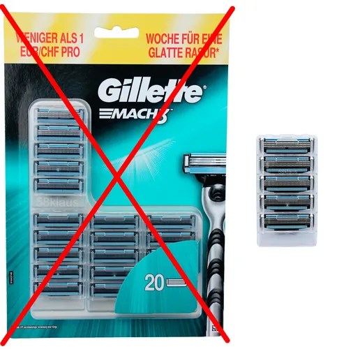 Gillette Mach3 Rasierklingen im tKH ohne Umverpackung / 5x Mach 3 Klingen 5