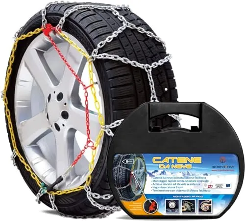 Ricambycar Schneeketten, 9 mm, Gruppe 90, zugelassen nach Italien EN 16662-1, schnelle Montage, Autoketten, Winter Zubehör, geeignet für Geländewagen und Nutzreifen