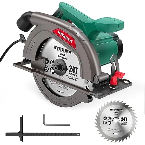 HYCHIKA Handkreissäge 1300W - Leistungsstark und präzise - Sägen: 1300W Handkreissäge mit 4500RPM für kraftvolles Schneiden, einstellbare Schnitttiefe bis 65mm und Sicherheitsfunktionen für sicheres Arbeiten.
