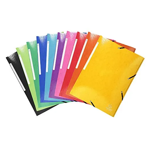 Exacompta 55929E Sammelmappe - 10 Stück in 10 Farben - Robuste Registermappen aus Pressspankarton mit Maxi-Kapazität, ideal für Schule oder Büro. Mit 3 Klappen und Gummizug für sicheren Halt, perfekt für DIN A4 Unterlagen.