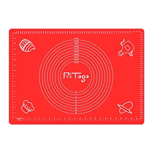 Pritogo Backmatte (65 x 45 cm Rot) Silikonmatte mit Skala Backunterlage Teigmatte Rollmatte - Antihaft extra stabil rutschfest