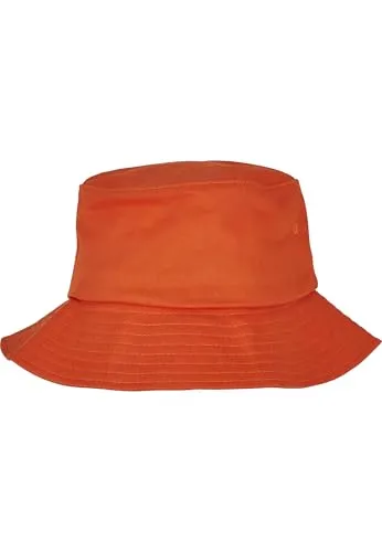 Flexfit Cotton Twill Bucket Hat - Unisex Anglerhut für Damen und Herren, einfarbig, mit patentiertem Band, Farbe orange, one Size