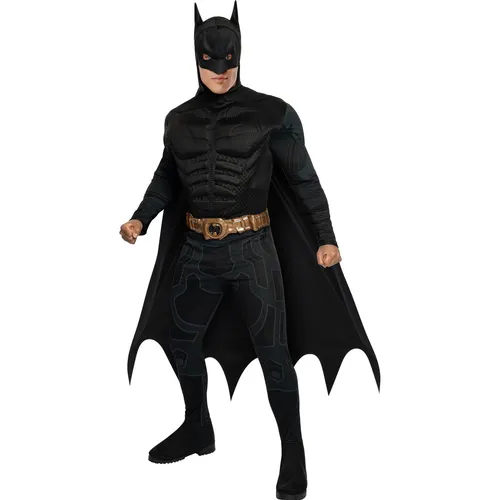 Rubie's Deluxe Batman Kostüm für Erwachsene, Größe L - Schwarzes Halloween-Kostüm mit Umhang, Maske und Gürtel, ideal für Karneval und Kostümpartys. Handwäsche für einfache Pflege.