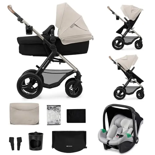 Kinderkraft MOOV2 AIR Kinderwagen 3 in 1 - Multifunktionaler Kinderwagen bis 26 kg mit verstellbarem Liegesitz, aufblasbaren Rädern und umfangreichem Zubehör, ideal für Stadt und Gelände.