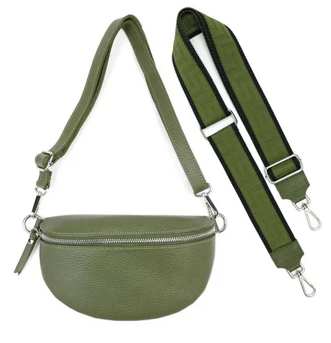 ITALYSHOP24 Bauchtasche Made in Italy Damen Leder Gürteltasche Hüfttasche Brusttasche Bodybag (Spar-Set aus einer Tasche mit dem Ledergurt und einem breitem Stoffgurt/Umhängeband, Crossbody Bag mit zusätzlichen Riemen), 1 Tasche & 2 Gurte, Schultertasche, Umhängetasche
