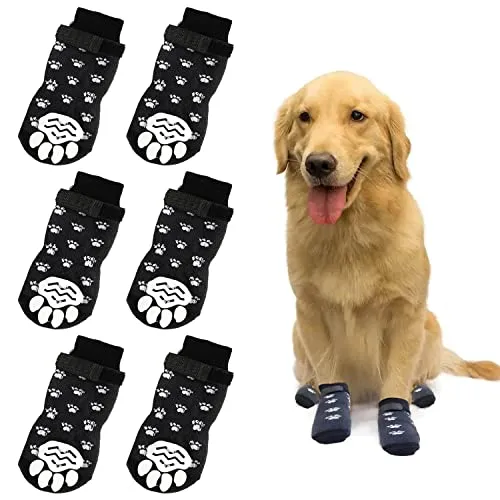 Kingrun 3 Paar Indoor Anti-Rutsch Socken für Hunde, rutschfeste Hundesocken Weicher Verstellbarer Pfotenschutz für Alter Hund mit Riemen Traktionskontrolle für Innen Hartholzböden – M