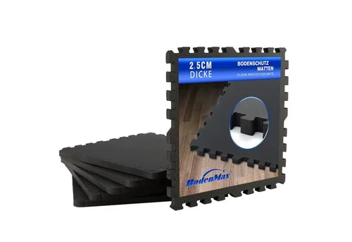 BodenMax Sportmatte - Bodenturnmatte 58x58 cm, schwarz-blau-grau - Sportmatte für Innenbereiche, pflegeleicht und hygienisch, ideal für Turnhallen, Kinderzimmer und Schwimmbäder.