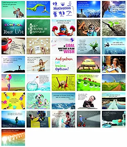 Clever Pool Motivationskarten 36 Stück - Postkarten mit Lebensweisheiten - verschiedene inspirierenden Sprüche - hochwertig verarbeitet - Gefühlskarten für das Büro (Satz 2)