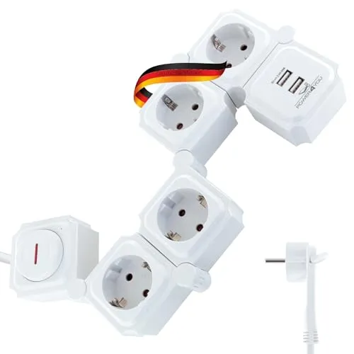 SCHWAIGER 660074 Flexible Steckdosenleiste 6-Fach mit USB-Anschluss - Flexible Steckdosenleiste mit 4 Haushalts-Steckdosen und 2 USB-Anschlüssen. Ideal für platzsparende Anordnung und gleichzeitiges Laden von bis zu 2 Geräten.