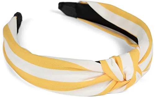 styleBREAKER Damen Haarreif mit Streifen Muster und Knoten im Retro Style, Vintage Look, Haarband, Headband 04027016, Farbe:Gelb-Weiß