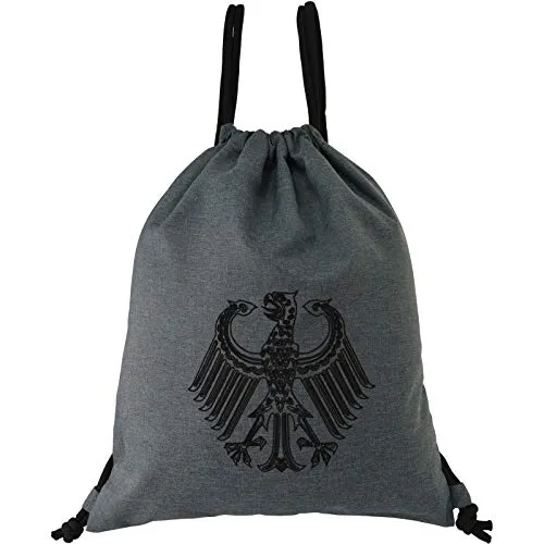 EXPRESS-STICKEREI Turnbeutel mit Kordelzug wasserdicht grau | Adlerwappen Beuteltasche Männer/Frauen Gym Bag Sportbeutel robust Rucksack Adlerwappen Flagge Deutschland