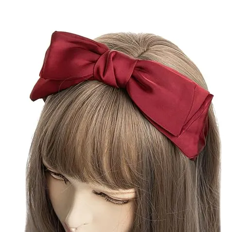 axy Haarreif mit große Schleife 20 cm x 6,5cm Satin bezogen - Wunderschön Damen Stirnband Haarschmuck Haarreifen HRS5 (Rot)