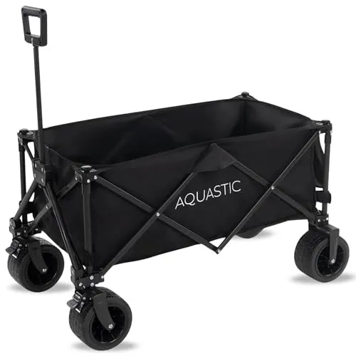 AQUASTIC Bollerwagen Caro in Schwarz Langlebige Räder aus 100% PVC Ideal für Garten und Strand mit Verstellbarer Rückenlehne und ergonomischem Design Fassungsvermögen von 127 L