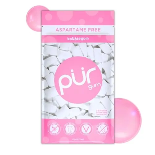 Produktbild PUR Zahnpflegekaugummi mit 100% Xylit, Zuckerfrei Bubblegum, ohne Aspartam, ohne künstliche Aromen, Glutenfrei, Geeignet für vegane & ketogene Ernährung, 55 Stück (1er Pack)