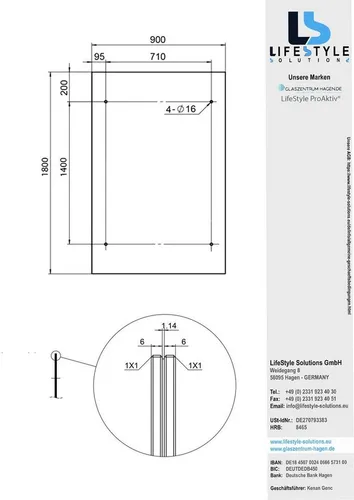 Glaszentrum Hagen Glasvordach 180x90cm - Milchglas Überdachung - Vordächer aus UV-beständigem Milchglas, ideal für Hauseingänge. Inklusive Edelstahlhaltern für moderne Optik und hohe Stabilität.