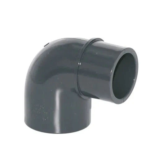 HAF 1x PVC Fittings Winkel 90° reduziert mit 50mm x 40/50mm | Klebemuffe x Klebemuffe/Klebestutzen | Winkelverbinder aus grauem PVC-U | PN16 für PVC Rohr, Poolfitting, Poolverrohrung, Druckleitung