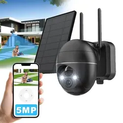 5MP Überwachungskamera Aussen Akku WLAN, Solar Kamera Überwachung Aussen Outdoor Kamera Außenkamera kabellos mit Farbige Nachtsicht - Schwarz